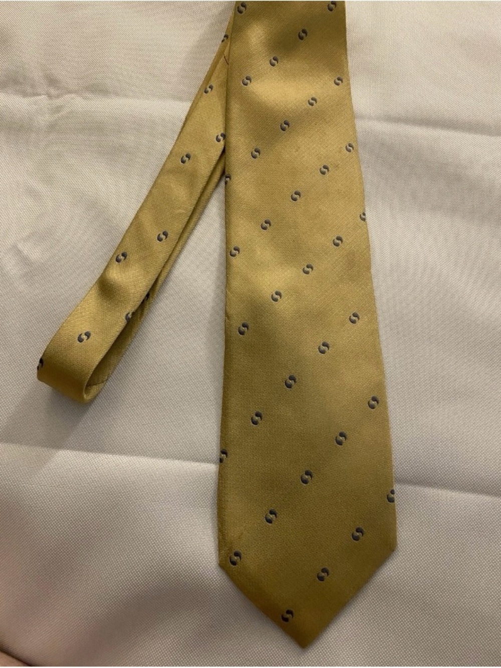 Armani Collezioni Golden Mustard Silk Tie with Small Navy Motifs